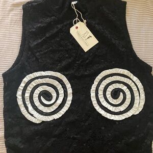 FBC Swirl Boobs Mock Neck Lace Top